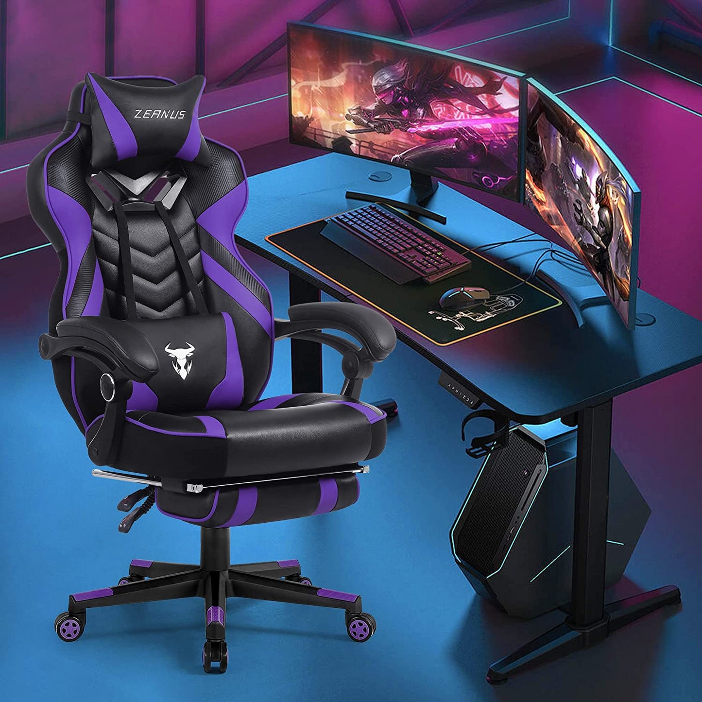 Purple Gaming Chair Reclining Computer Chair with Footrest High Back Gamer Chair with Massage Large Computer Gaming Chair Racing Style Chair for Gaming Big and Tall Gaming Chairs for Adult