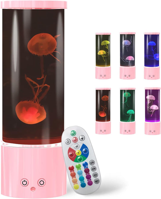 Jellyfish Lamp, Jellyfish Tank Lava Lamp, Jellyfish Aquarium Tank Night Light 17 Color Changing with Remote Control for Kids Adults Home Office Decor Table Lamp Gifts for Christmas, Pink