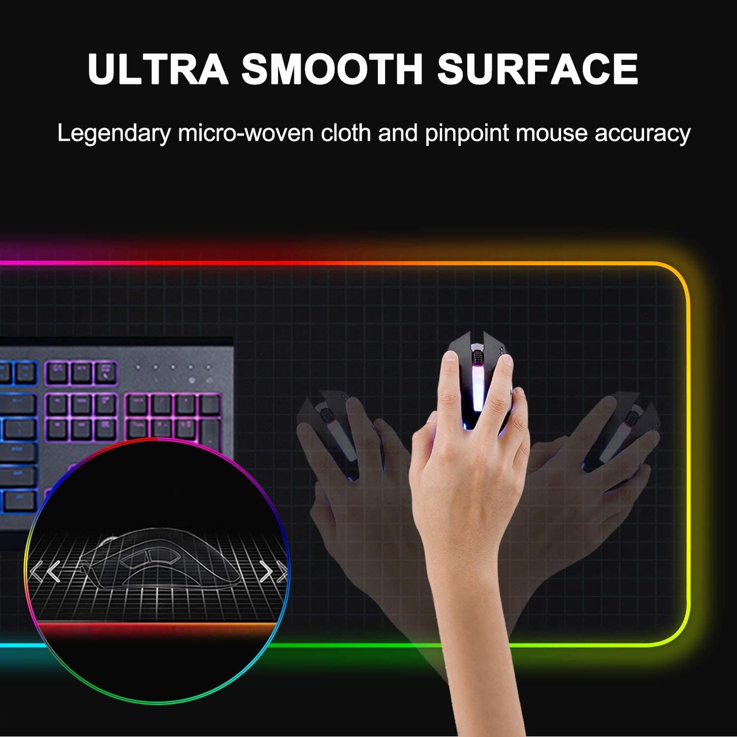 Large RGB Gaming Mouse Pad 14 Modes Oversized Glowing Led Extended Mousepad, Anti-Slip Rubber Base and Waterproof Surface, Extra Large Soft Led Computer Keyboard Mouse Mat - 31.5 X 11.8In